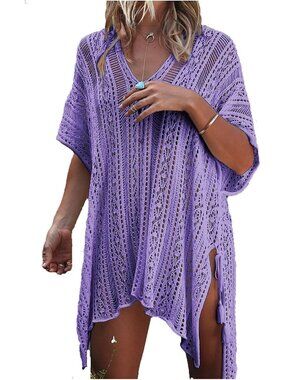 Women Lavender Crochet Cover up Summer Swimsuit Bikini Swimwear Beach
